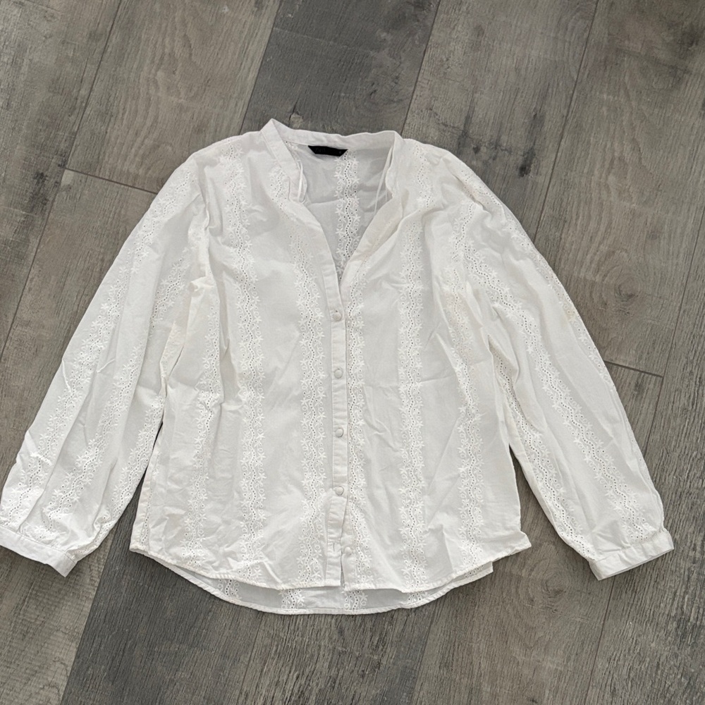 Zara White Embroidered Blouse